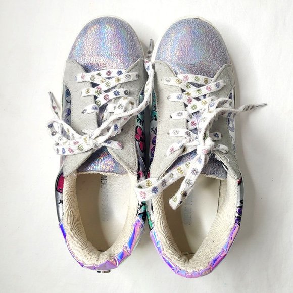 Steve Madden JBUBBLE Graffiti Sneakers Girls Metallic Sparkle Shoes - Picture 5 of 7